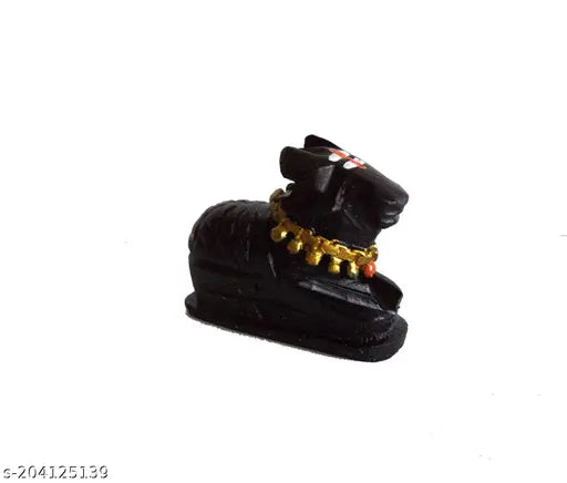 Black small poly resin Shiva's cow statue for temple puja/home, ideal gift item - Handmade Indian artisan crafted