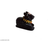 Black small poly resin Shiva's Cow Statue for temple or home, ideal gift item with trishul and damru - Indian artisan made