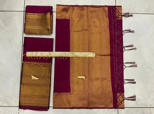 South Indian Art Silk Narayanpet Half Saree (Unstitched), Litchi Silk with Zari work, 3.75m length
