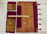 South Indian Art Silk Narayanpet Half Saree (Unstitched), Litchi Silk with Zari work, 3.75m length
