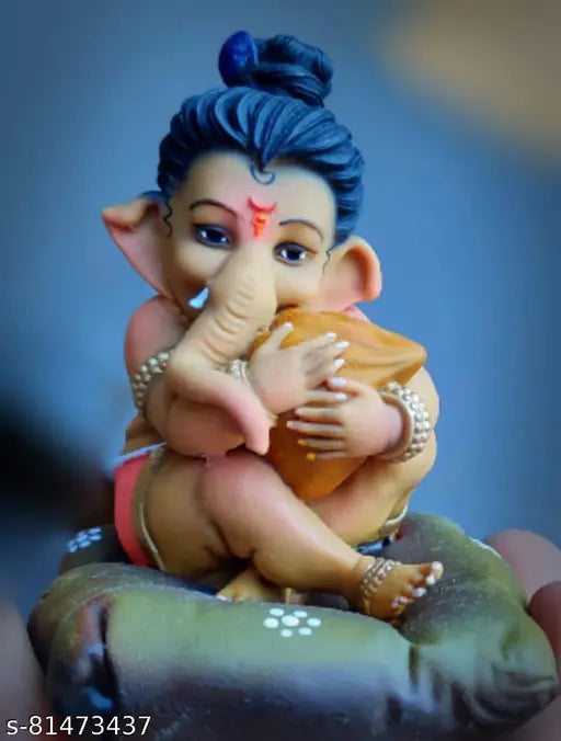 Indian handcrafted Bal Ganesh car idol figurine, washable artificial marble, dashboard decor