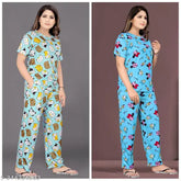 Women's polycotton printed pyjama & t-shirt set (pack of 2), comfortable sleepwear for a good night's rest, S-XXL sizes available
