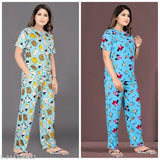 Women's polycotton printed pyjama & t-shirt set (pack of 2), comfortable sleepwear for a good night's rest, S-XXL sizes available
