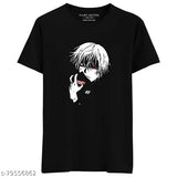 Black 100% cotton Ken Kaneki Unmasked anime T-shirt, comfortable classic fit with ribbed half sleeves, perfect for summers and early winters