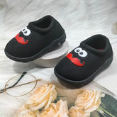 Black canvas PVC soled musical shoes for kids, open back design
