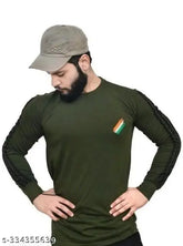 Striped polyester full sleeves t-shirt for men, rugged & comfortable
