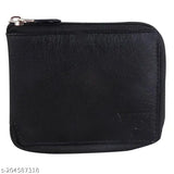 Black faux leather wallet, 3 card slots, 2 secret compartments, 1 coin pocket, solid design for men, women, girls. Ethically sourced genuine leather, RFID protection, secure zip fastening. Indian-origin product with slight variations in color and texture due to natural leather characteristics