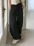 Straight fit black joggers with pockets, solid net fabric for women's sleepwear. Made in India