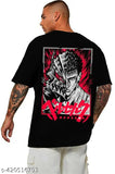 Black cotton oversize Berserk t-shirt with panda print, loose fit for women