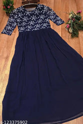 Georgette embroidered kurti, three-quarter sleeves, Indian embellished traditional wear