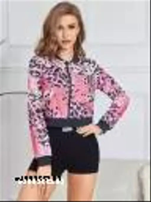 TANDUL printed polyester women's jacket with long sleeves, vibrant design from India