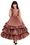 Silk blend girls frock dress, self-design net three-quarter sleeve, 3-4 years size from MFR Collection, India