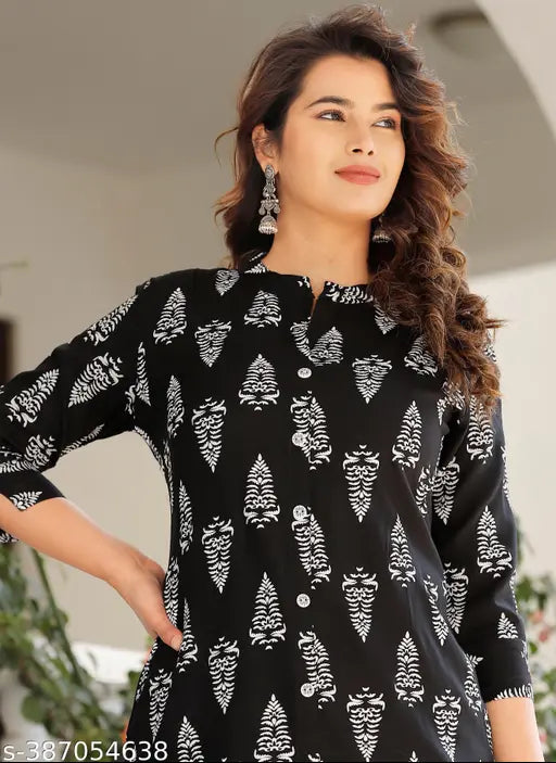 Rayon printed kurti and palazzo set with three-quarter sleeves, Indian design for women's fashion