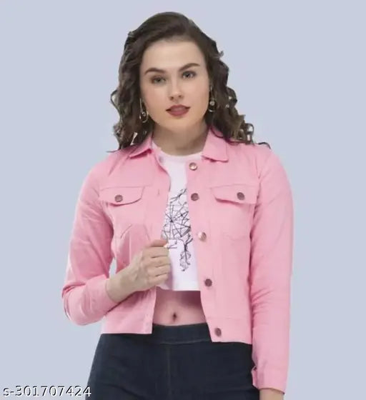 Denim three-quarter sleeve casual jackets for girls & teens, solid coloured denim casual wear, fits 26-32 waist size, India origin