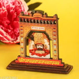 Khatushyam Baba wooden god idol with photo, ideal for home temples & car dashboards (8.5*7.5 inches)
