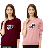 Cotton Blend Women's Full Sleeve Maroon & Peach Printed T-Shirts, versatile for monsoon wear, comfortable in all seasons