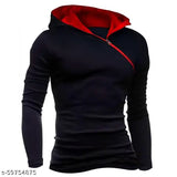 Black cotton full sleeves hoodie, men's solid design by Eyebogler. High-quality, trendy, and custom fit for a fashionable casual look. S, L, XXL sizes available. Made in India