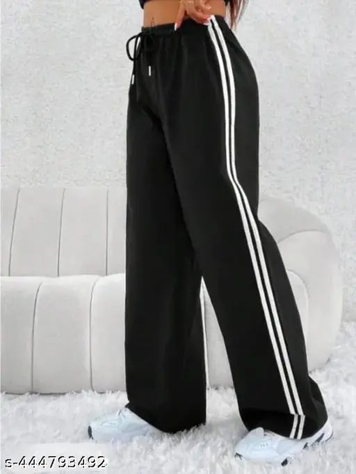 Cotton blend white stripe jogger pants, soft and comfortable with two side stripes and pockets, women's loungewear from India