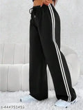 Cotton blend white stripe jogger pants, soft and comfortable with two side stripes and pockets, women's loungewear from India