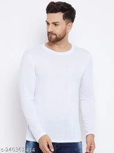 White cotton London Crew round neck full sleeve t-shirt for men, India