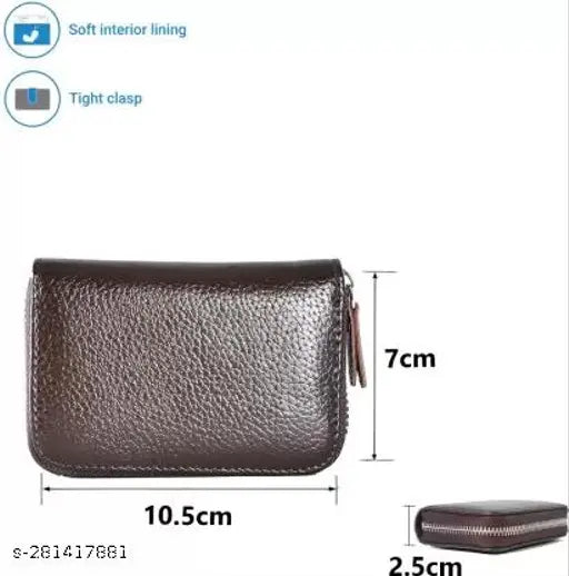 Genuine leather, RFID blocking 5-compartment card organizer, brown (1055p) - perfect size for men and women, textured design with bee decoration