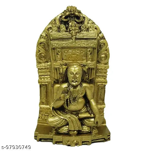 Gold antique finish JRG Ragavendra Swamy idol figurine (8cm x 5cm x 14cm), Indian-made poly resin God statue for home or gift