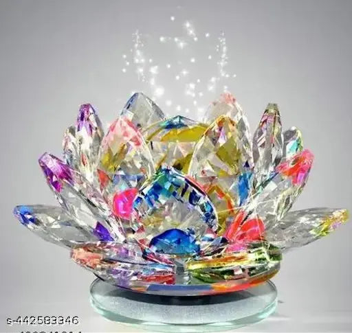 Transparent crystal lotus for positive energy, multi-colored glass prism for good luck & prosperity, found in home decor or living rooms