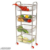 Stainless steel 4-shelf fruits and veggie trolley with wheels - modern kitchen organizer, easy to clean, Indian design