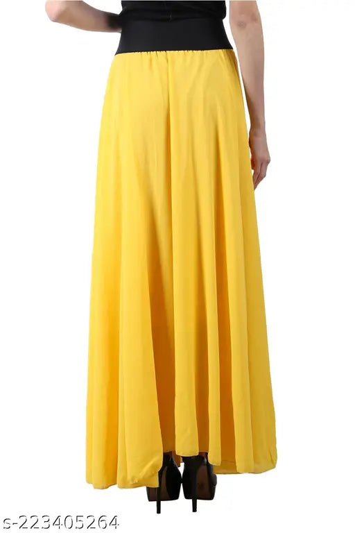 Georgette maxi skirt for women, ideal for fashion-conscious ladies. Pure, lightweight comfort with a flared design. Wash care: hand wash/machine wash/dry clean. Available sizes: 28 (waist 28in, length 40in), 30 (waist 30in, length 40in), 32 (waist 32in, length 40in), 34 (waist 34in, length 40in). Made in India