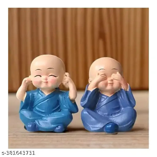 Mini Buddha Monk set (4 pieces) - Indian decorative statues for living room, bookshelf, table top, car dashboard, office desk