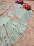 Georgette heavy top Plazzo with dupatta, embellished Indian kurta set in XL size