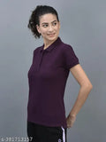 Purple cotton blend polo neck t-shirt, perfect addition to women's athleisure wardrobe, embroidered logo branding