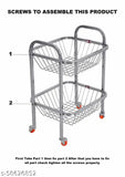 Stainless steel 2-layer fruit & vegetable rack (12x14x20 inches, 1.4kg), efficient kitchen storage solution for multiple direction movement, 360 rotation wheels