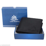 Black artificial leather men's wallet, 12 card slots, slim & spacious, smooth texture, transparent album slots, Indian crafted