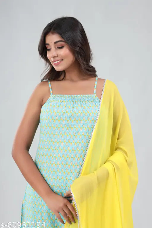 Cotton printed dupatta set - Gianna Women's sleeveless kurta & sharara, India