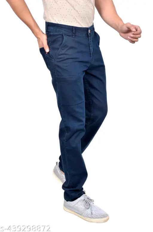 Navy denim jeans for men, size 28/30/32/34/36/38/40 on display