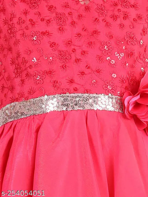 Pink embellished silk sleeveless hi-low dress for girls, 1-2 years, India origin