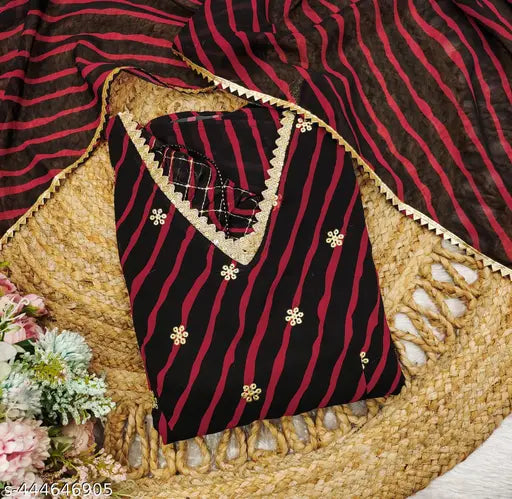 Dyed/washed Georgette Anarkali gown with dupatta, featuring fox embroidery, India origin