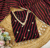 Dyed/washed Georgette Anarkali gown with dupatta, featuring fox embroidery, India origin