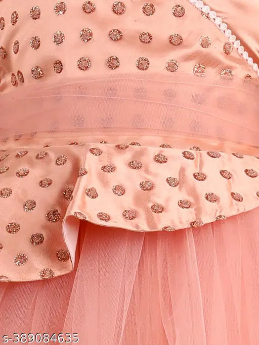 Brown net party dress for girls aged 1-10, featuring toy balloon print, ideal for special occasions