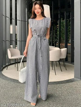 Cotton checked jumpsuit for women and girls, short sleeves, vibrant style from India