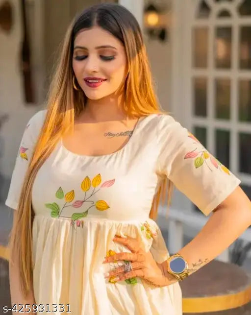 Floral print rayon women's kurta | Versatile, stylish summer top in various sizes S-XXL & prints