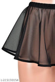 Black stretch mesh net mini skirt for women, fun indoor wear, layered over leggings or as a swim cover-up. Sizes available: 24, 26, 28, 30, 32, 34 (inches). Made in India