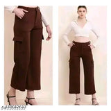 Solid cotton-lycra four pocket cargo pants for women, trendy and versatile for both formal and casual outfits, featuring belt loops and a front fly