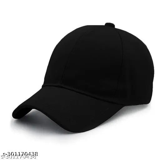 Black cotton caps combo: 2 designer adjustable baseball caps, one solid black and one plain white, perfect for men, women, and girls for summer and beach outings, made in India