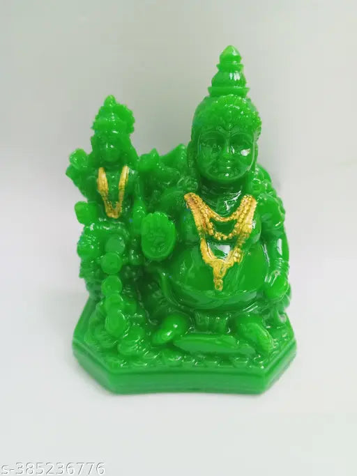Green poly resin Lakshmi Kubera idol, 10cm height, traditional Indian home decor