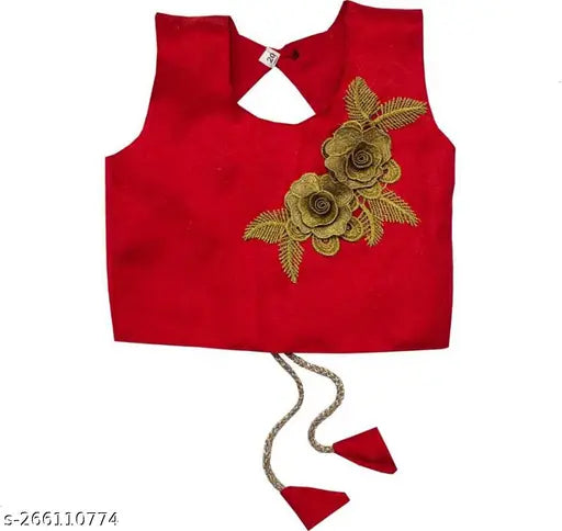 Embroidered cotton blend lehenga choli dupatta set for girls (20"-32"), net fabric with butta patch work, Indian tradition