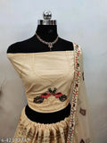 Embroidered net lehenga set by Alisha, Indian semi-stitched (waist 42in, length 44in), adorned choli and dupatta