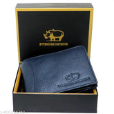 Navy blue genuine leather RFID wallet for men, 9 card slots, rich texture, RFID-blocking technology, timeless elegance, Strong Horns emblem