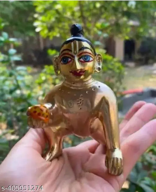 Brass-painted Laddu Gopal Size 5, traditional Indian Krishna idol, 1.5cm x 1.5cm x 1.5cm